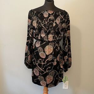 Parahan Boutique Women's Black Boho Off the Shoulder Smocked Dress Medium NWT